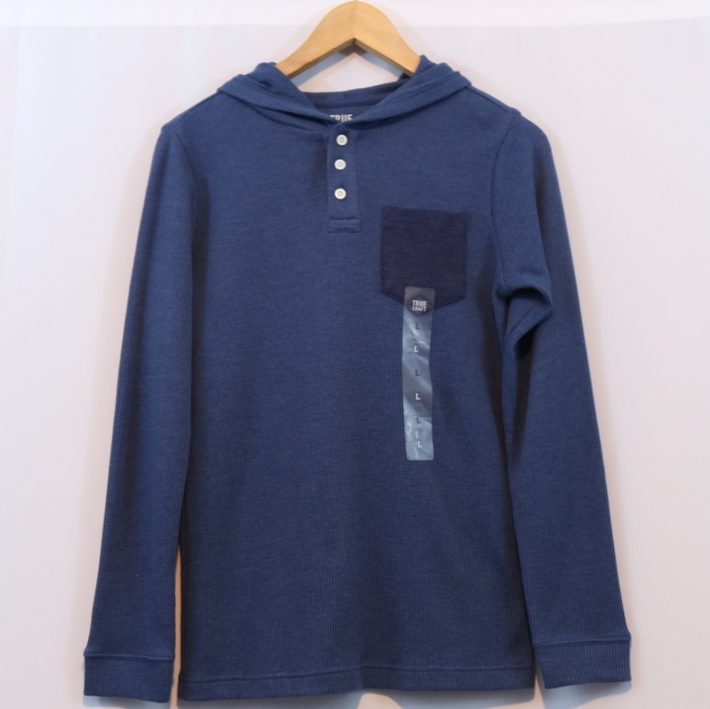 True Craft Boys Blue Thermal Pullover Hoodie